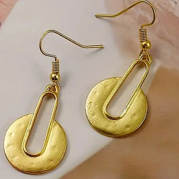 Gold Boho Earrings Geometric Irregular Dangle - Picture 3 of 6